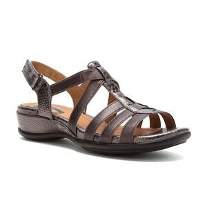Clarks Tiffani Oribel Sandals women's 9M Pewter strappy snake print comfort boho